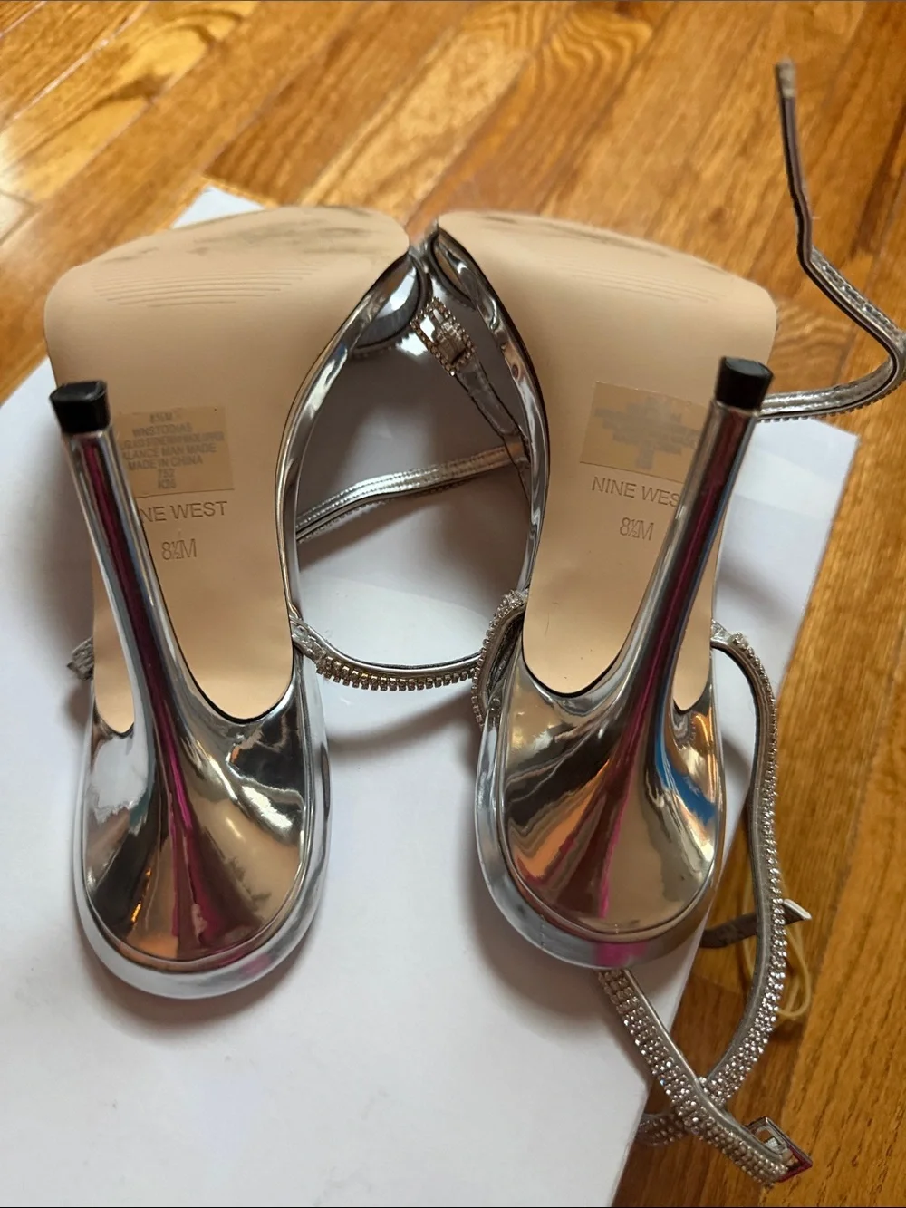 Nine West Shimmery Silver Ankle-Strap Heels